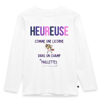 Heureuse comme une licorne dans un champ de paille - T-shirt manches longues Premium Enfant - blanc - Devant - AI Model Kid Female (0cm)