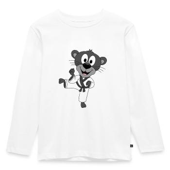 PANTHER - KARATE - JUDO - KAMPFSPORT - SPORT - Kinder Premium Bio Langarmshirt - Weiß - Vorne - AI Model Kid Female (0cm)