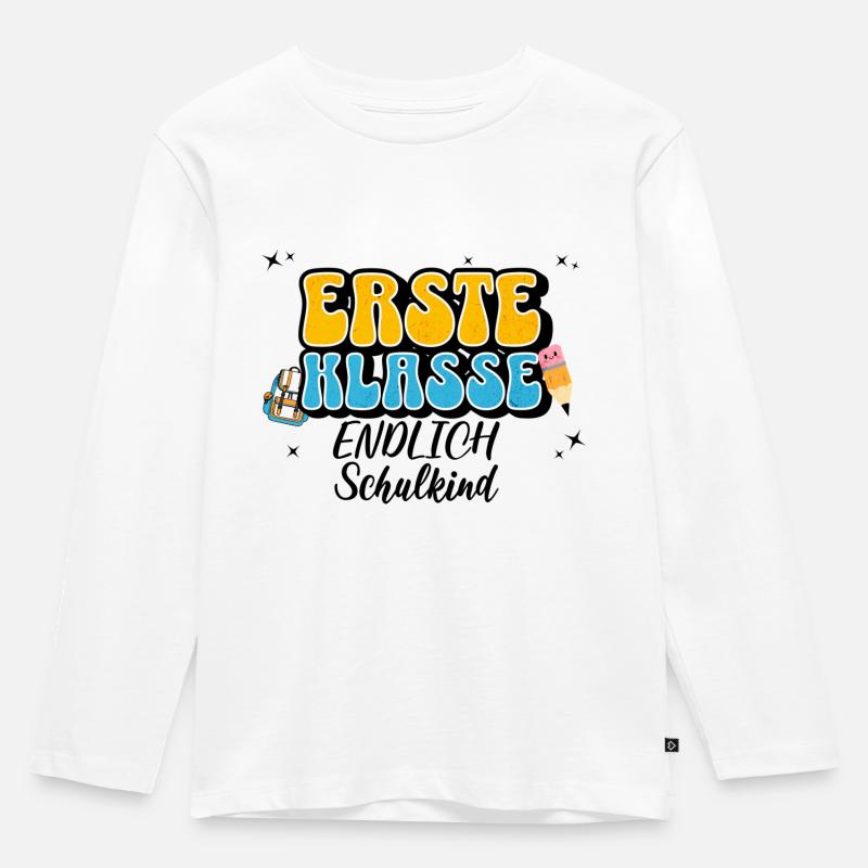 Einschulung Schule Erste Klasse Schulkind Geschenk - Kinder Premium Bio Langarmshirt - Weiß