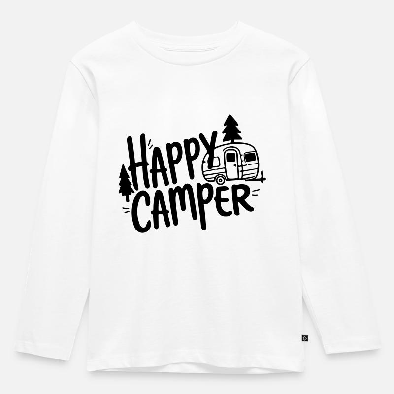 glücklicher Camper - Kinder Premium Bio Langarmshirt - Weiß