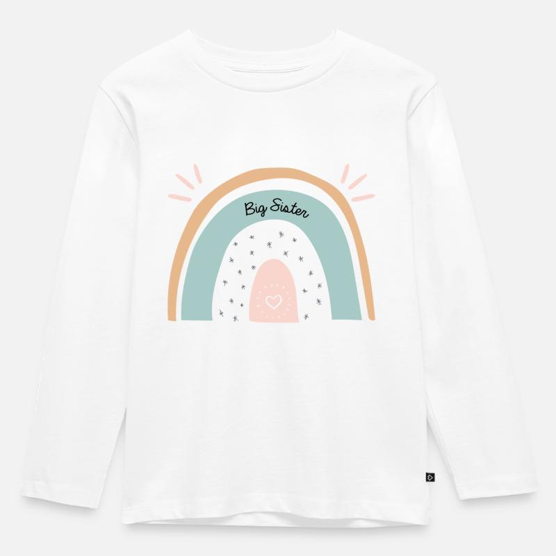 Große Schwester Regenbogen - Kinder Premium Bio Langarmshirt - Weiß