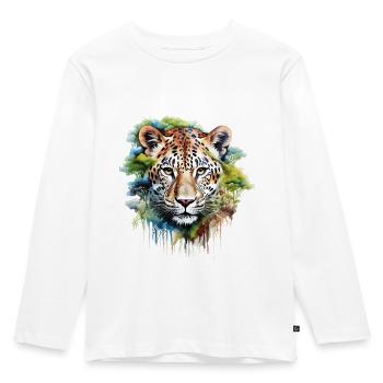 Leopard Raubkatze Natur Wildnis Afrika Safari - Kinder Premium Bio Langarmshirt - Weiß - Vorne - AI Model Kid Female (0cm)