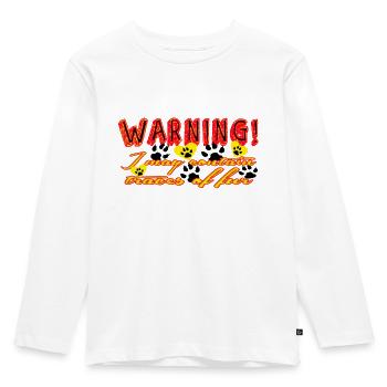 Liebe zu Tieren. Achtung, es kann Haare enthalten. - Kinder Premium Bio Langarmshirt - Weiß - Vorne - AI Model Kid Female (0cm)