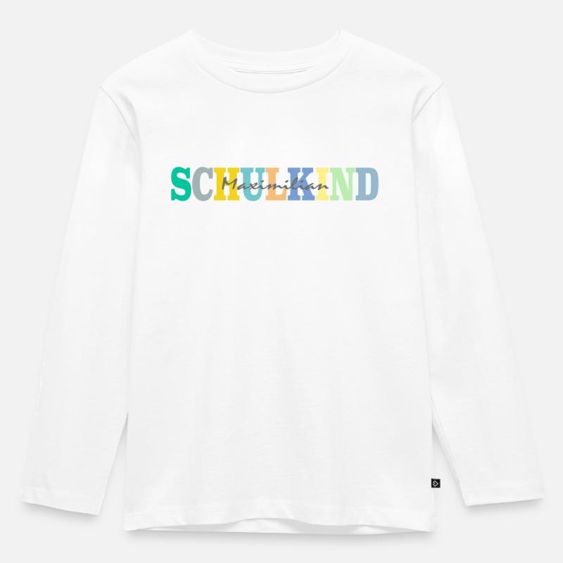 Schulkind mit Maximilian - Kinder Premium Bio Langarmshirt - Weiß
