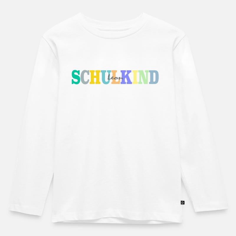 Schulkind mit Leon - Kinder Premium Bio Langarmshirt - Weiß