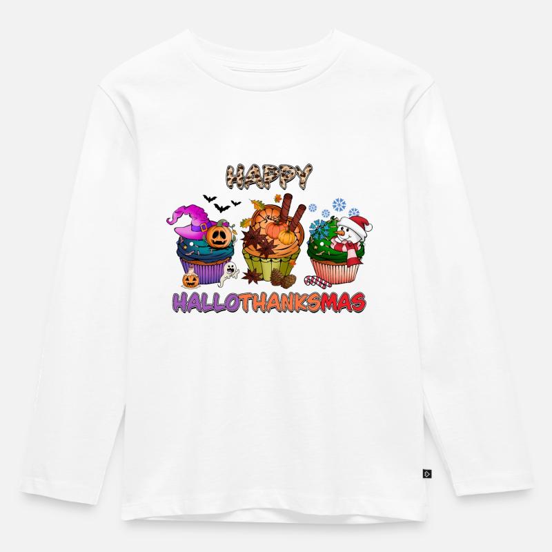 Happy HalloThanksMas Cupcakes - Kinder Premium Bio Langarmshirt - Weiß