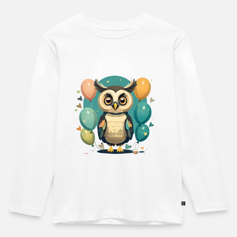 Eule - Kinder Premium Bio Langarmshirt - Weiß