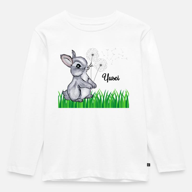 Hase Name Geschenk Yusei - Kinder Premium Bio Langarmshirt - Weiß