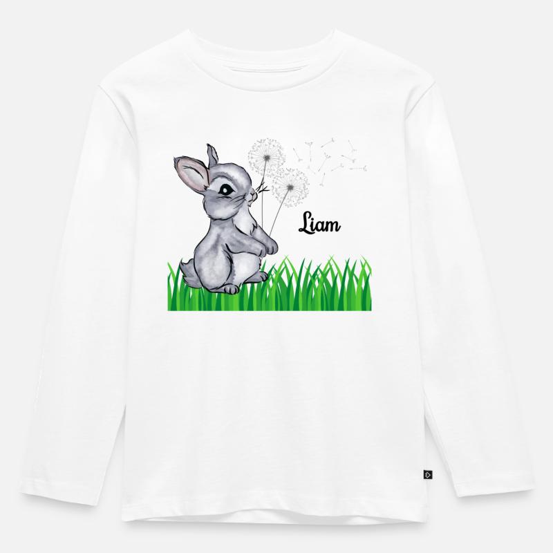 Hase Name Geschenk Liam - Kinder Premium Bio Langarmshirt - Weiß