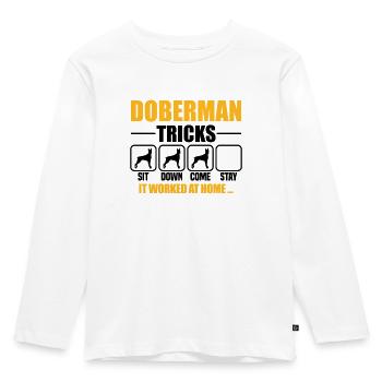 Doberman Tricks - Kinder Premium Bio Langarmshirt - Weiß - Vorne - AI Model Kid Female (0cm)