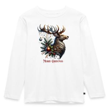 Hirsch Hirschgeweih Weihnachtlich - Kinder Premium Bio Langarmshirt - Weiß - Vorne - AI Model Kid Female (0cm)