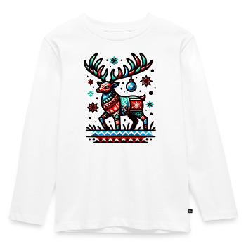 Hirschgeweih kitschig Ugly Christmas Weihnachten - Kinder Premium Bio Langarmshirt - Weiß - Vorne - AI Model Kid Female (0cm)