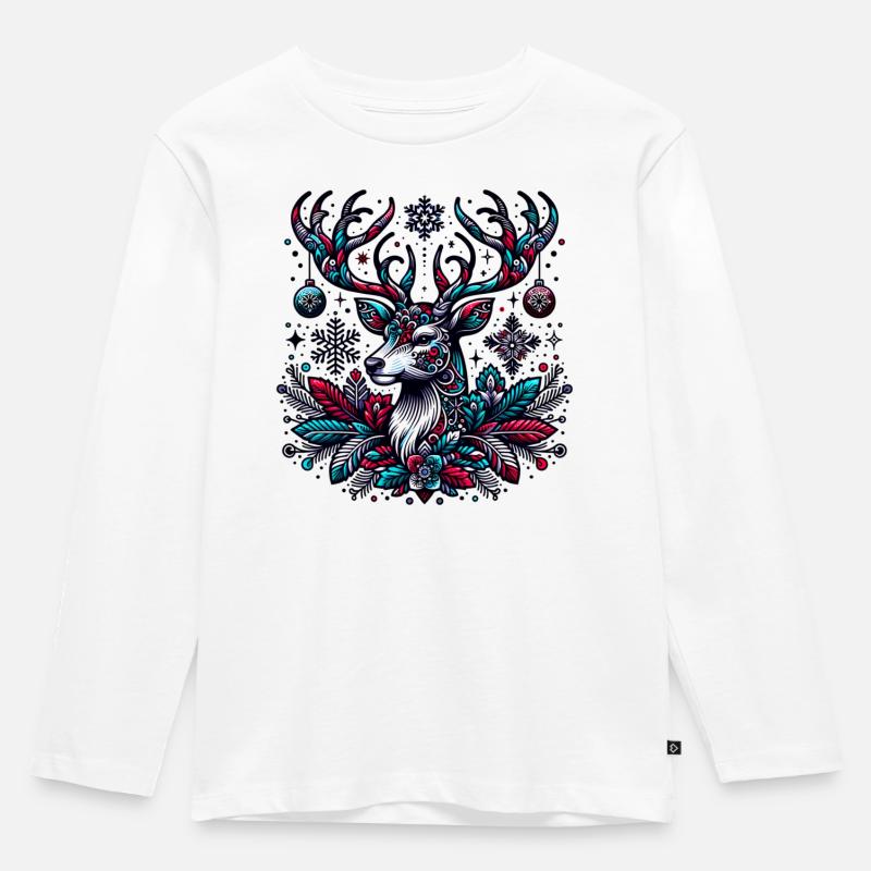 Weihnachts Hirsch - Kinder Premium Bio Langarmshirt - Weiß