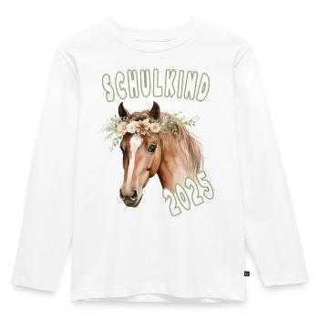Schulkind 2025 - Einschulung - Pferd Pony Reiterin - Kinder Premium Bio Langarmshirt - Weiß - Vorne - AI Model Kid Female (0cm)