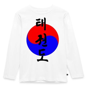 Taekwondo Korean written in circle korean flag - Kids' Premium Longsleeve Shirt - white - Front - AI Model Kid Female (0cm)