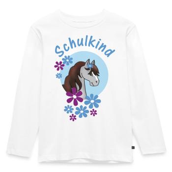 Blue School Child - Pony Floral - Personalizable - Kids' Premium Longsleeve Shirt - white - Front - AI Model Kid Female (0cm)