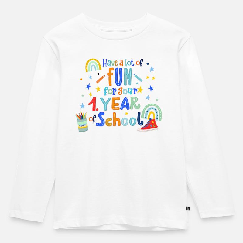 Schulstart - Kinder Premium Bio Langarmshirt - Weiß