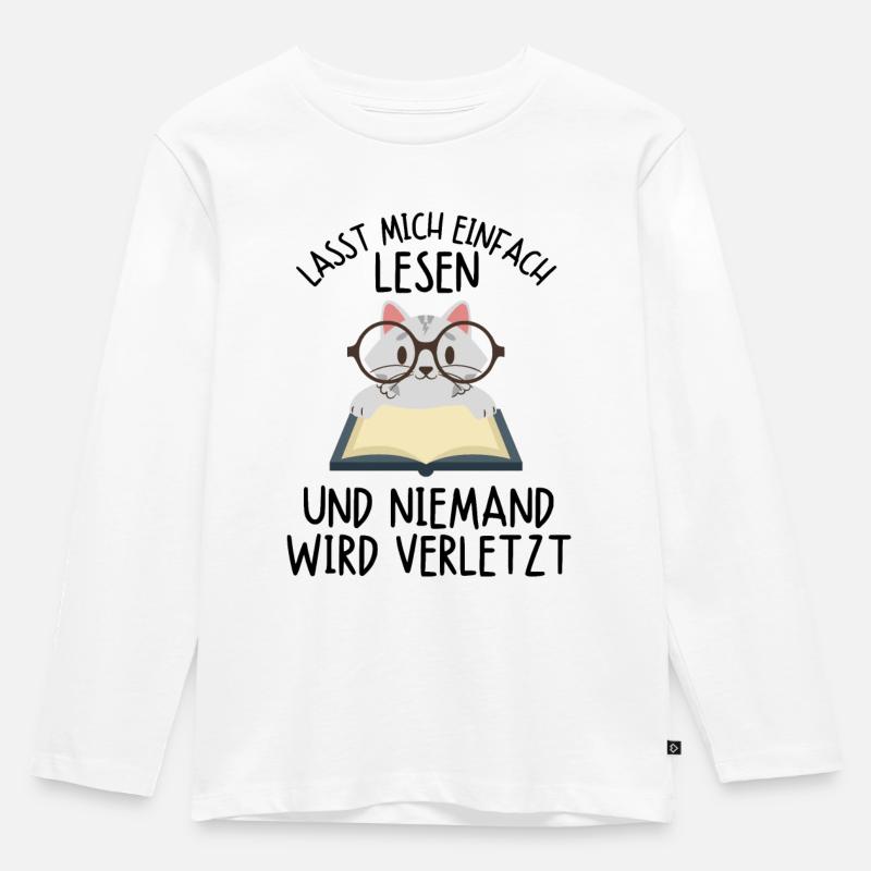 Leseratte Katze Katzen Buch Bücher Kätzchen Spruch - Kinder Premium Bio Langarmshirt - Weiß