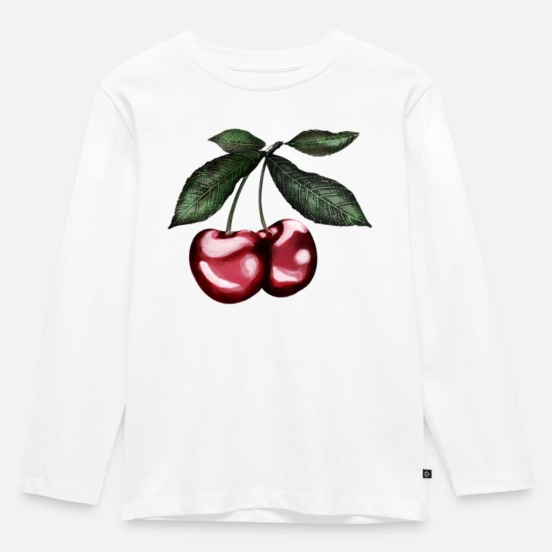 Kirschen - Kinder Premium Bio Langarmshirt - Weiß