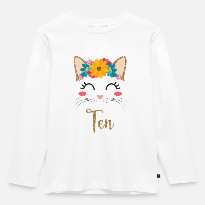 10. Geburtstag Mädchen - Bambi Rehkitz Rehlein - Kinder Premium Bio Langarmshirt - Weiß