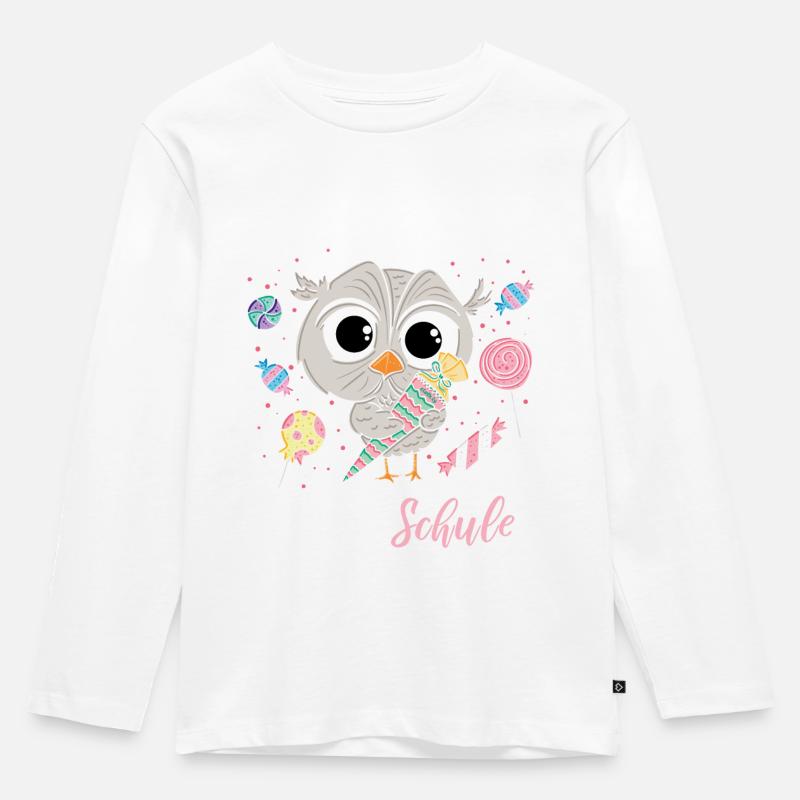 Einschulung T-Shirt Mädchen Eule - Kinder Premium Bio Langarmshirt - Weiß