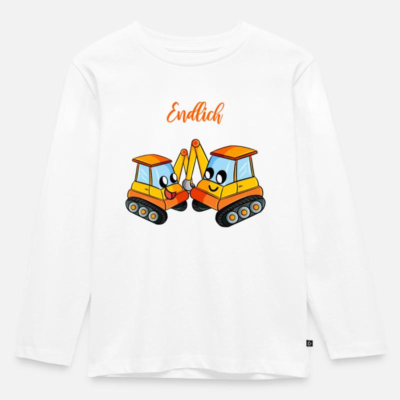 Großer Bruder Bagger Brüder - Kinder Premium Bio Langarmshirt - Weiß