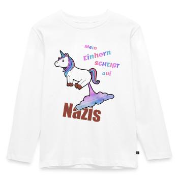 Gegen Nazis Einhorn Antirassismus T-Shirt - Kinder Premium Bio Langarmshirt - Weiß - Vorne - AI Model Kid Female (0cm)
