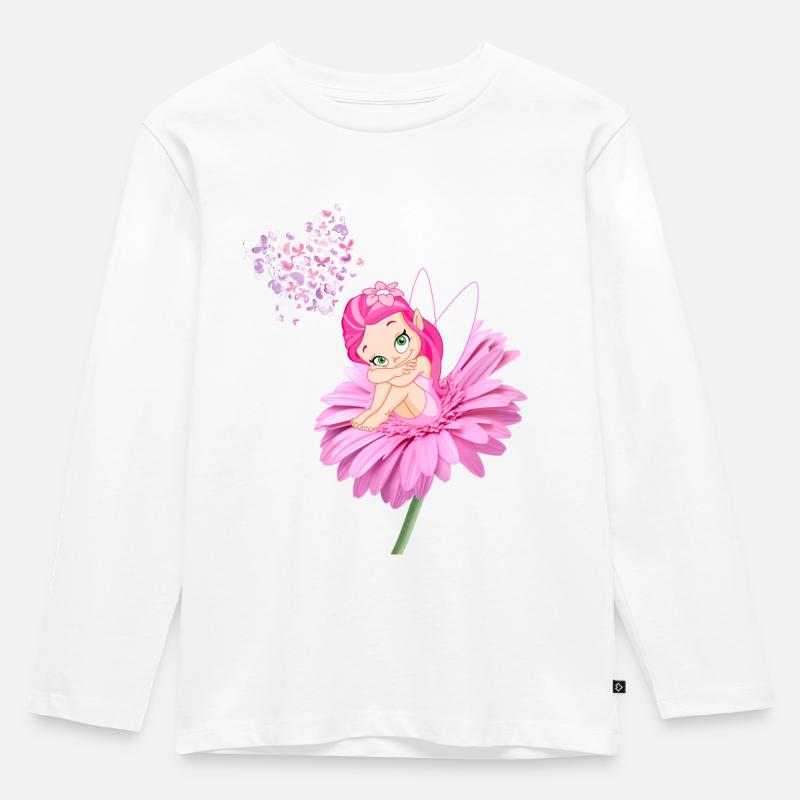 Fee Blume Schmetterlinge - Kinder Premium Bio Langarmshirt - Weiß