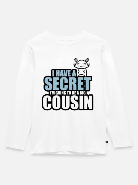 Jeg har en hemmelighed, jeg bliver en stor fætter - Premium økologisk langærmet T-shirt til børn - hvid