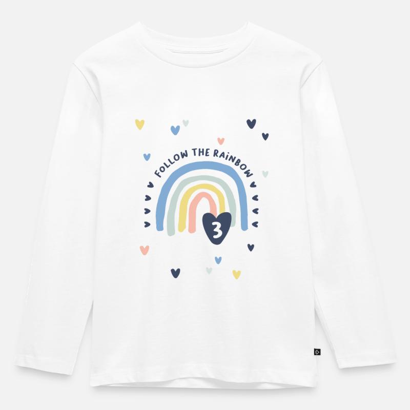 3. Geburtstag - 3. Lebensjahr Regenbogen mit Herz - Kinder Premium Bio Langarmshirt - Weiß