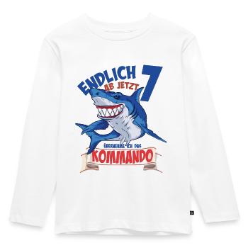 Kinderkleidung, Haifisch zum 7. Geburtstag 7 Jahre - Kinder Premium Bio Langarmshirt - Weiß - Vorne - AI Model Kid Female (0cm)