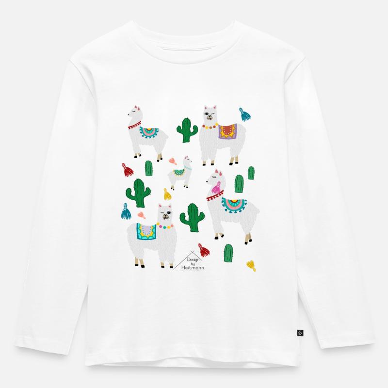 Lama - Kinder Premium Bio Langarmshirt - Weiß