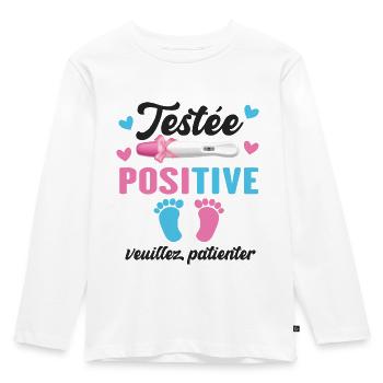 Testée Positive Veuillez Patienter Grossesse - T-shirt manches longues Premium Enfant - blanc - Devant - AI Model Kid Female (0cm)