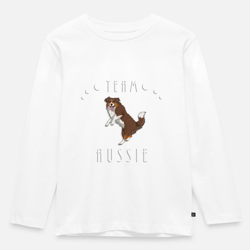 Team Aussie - Red Tri (mit Schwanz) - Kinder Premium Bio Langarmshirt - Weiß