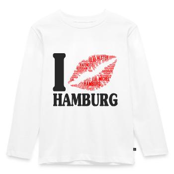 I kiss and love Hamburg - Kinder Premium Bio Langarmshirt - Weiß - Vorne - AI Model Kid Female (0cm)