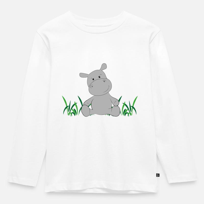 Nilpferd auf Wiese - Kinder Premium Bio Langarmshirt - Weiß
