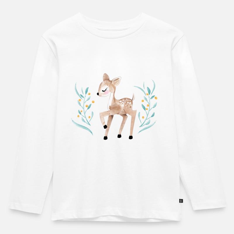 Kleiner Hirsch - Kinder Premium Bio Langarmshirt - Weiß