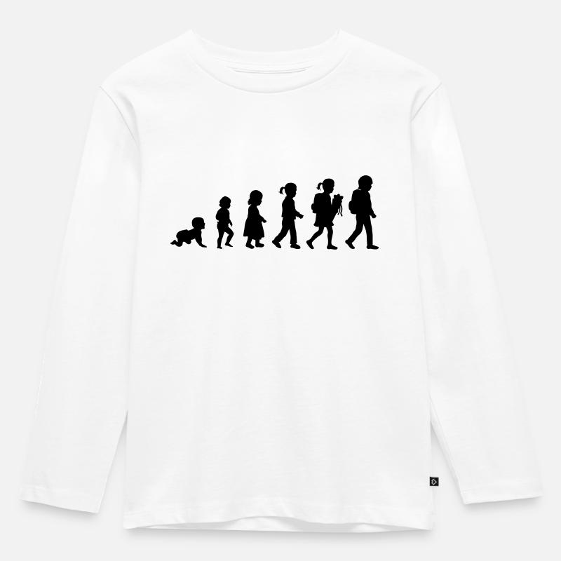 Evolution Schulkind Einschulung Mädchen - Kinder Premium Bio Langarmshirt - Weiß