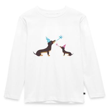Party Pup Dachshund - Kids' Premium Longsleeve Shirt - white - Front - AI Model Kid Female (0cm)