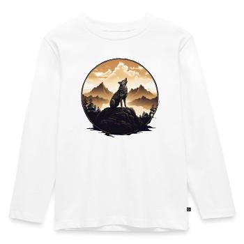 Einsamkeit des Wolfs: Bergdämmerung - Kinder Premium Bio Langarmshirt - Weiß - Vorne - AI Model Kid Female (0cm)