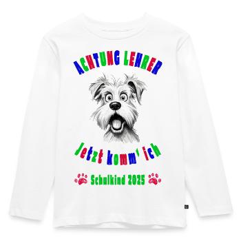 Achtung Lehrer! - Schulkind 2025 - Hund - Kinder Premium Bio Langarmshirt - Weiß - Vorne - AI Model Kid Female (0cm)