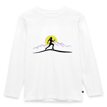 Running Woman, Runner & Mountains & Sun - Kids' Premium Longsleeve Shirt - white - Front - AI Model Kid Female (0cm)