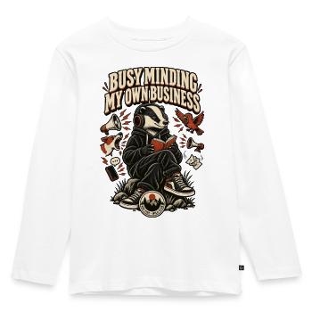 RobVibe Wild Club – Kümmer mich um meine eigenen Angelegenheiten, Dachs - Kinder Premium Bio Langarmshirt - Weiß - Vorne - AI Model Kid Female (0cm)