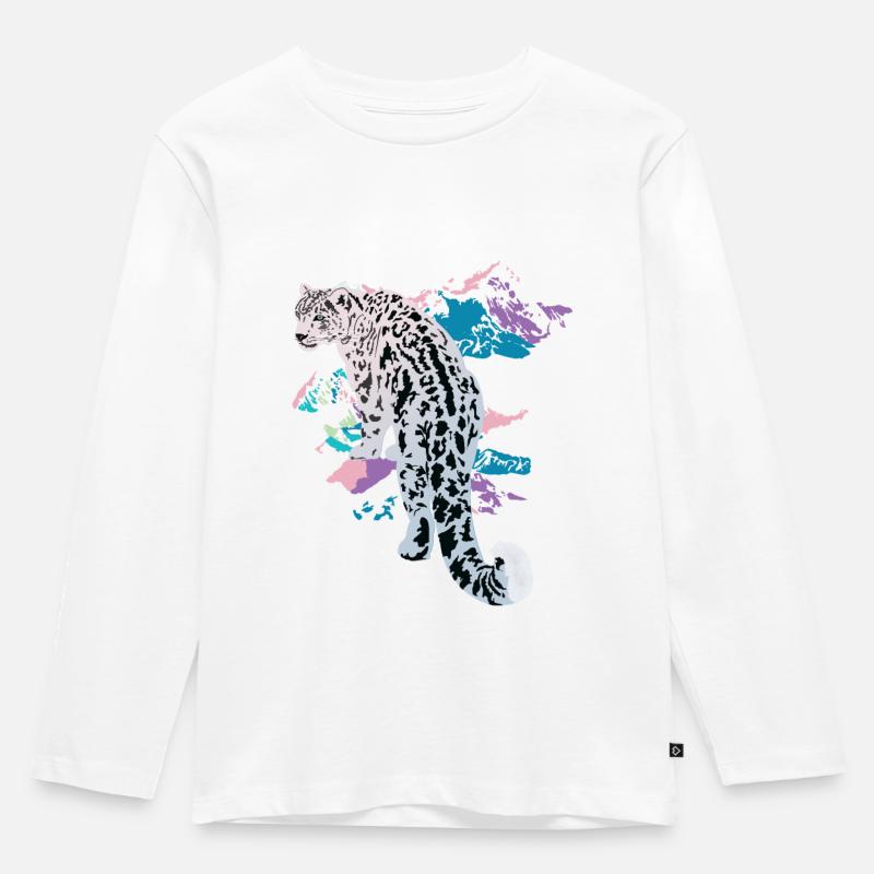 Snow Leopard - Kinder Premium Bio Langarmshirt - Weiß