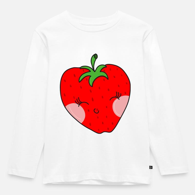 Erdbeere - Kinder Premium Bio Langarmshirt - Weiß