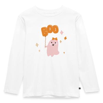 Boo! Süßes rosa Gespenst mit Ballons für Halloween - Kinder Premium Bio Langarmshirt - Weiß - Vorne - AI Model Kid Female (0cm)