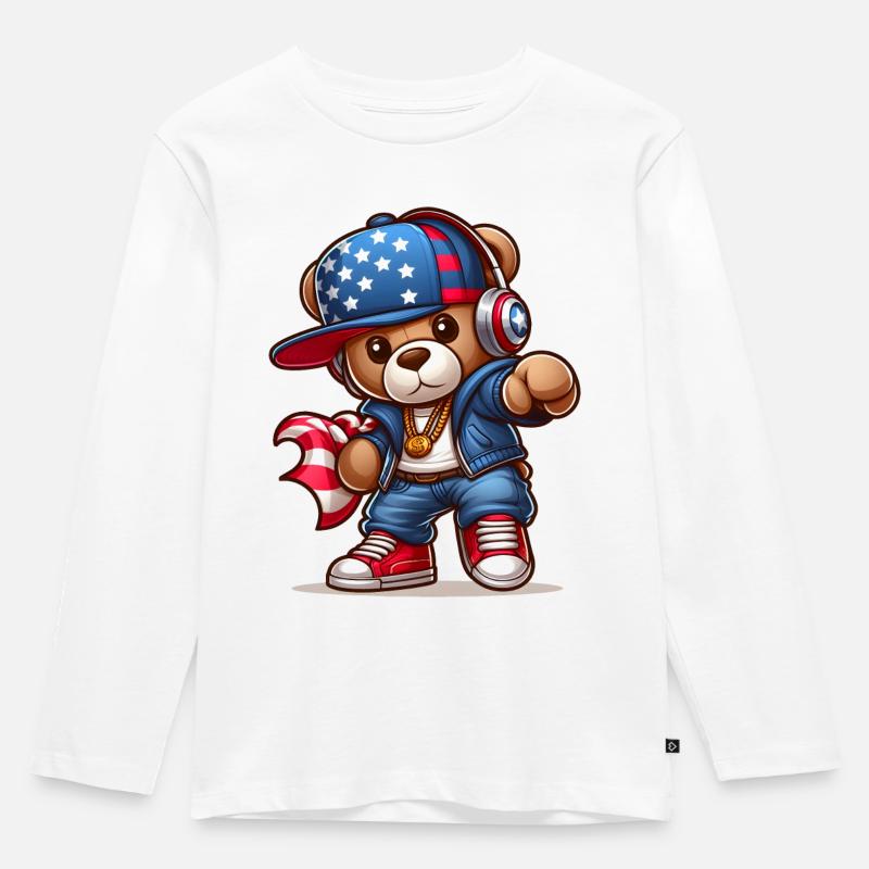 Cooler Teddybär v2 - Kinder Premium Bio Langarmshirt - Weiß