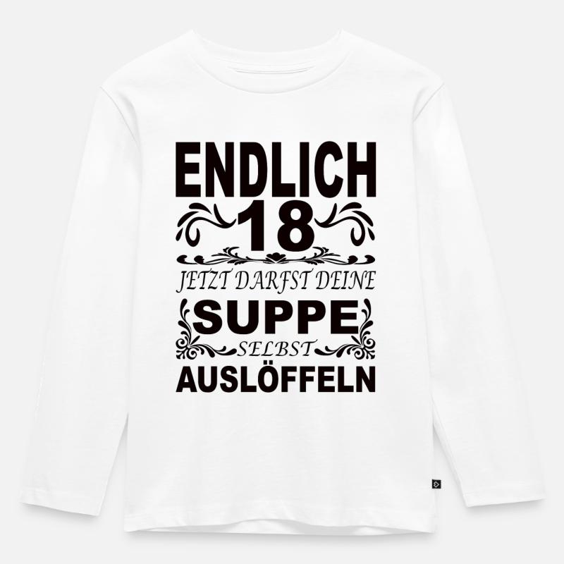 Endlich 18 18.Geburtstag Geschenk Junge Mädchen - Kinder Premium Bio Langarmshirt - Weiß