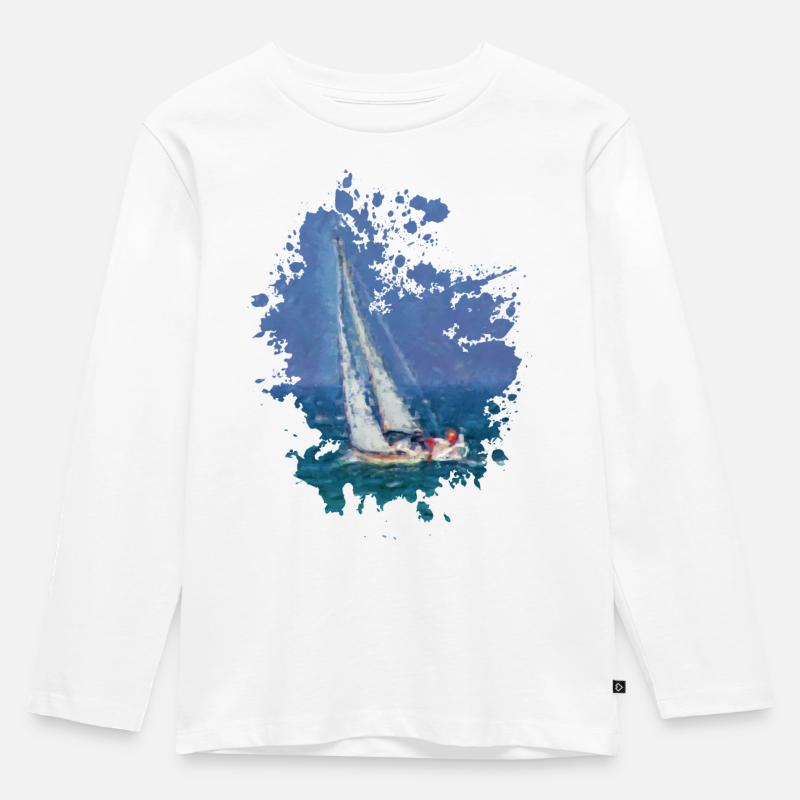 Segelboot - Kinder Premium Bio Langarmshirt - Weiß