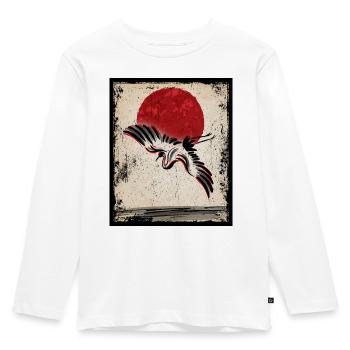 Crane Art Japanese Art Vintage Retro - Kids' Premium Longsleeve Shirt - white - Front - AI Model Kid Female (0cm)